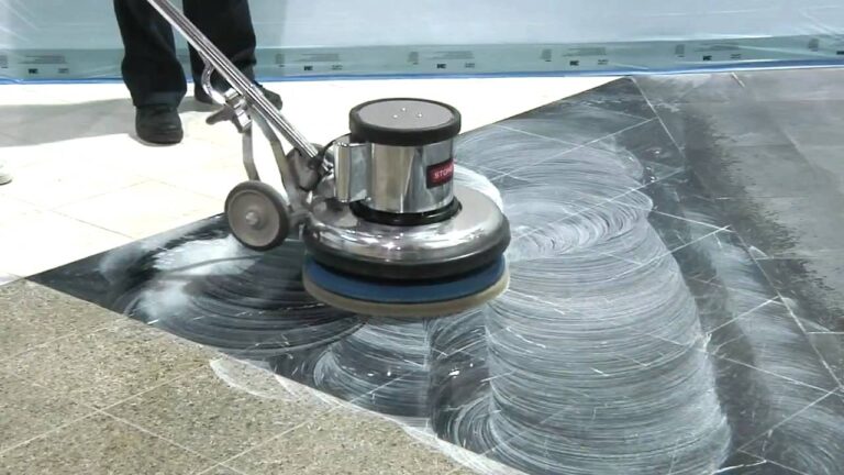 polishing floor with scrubbing machine.